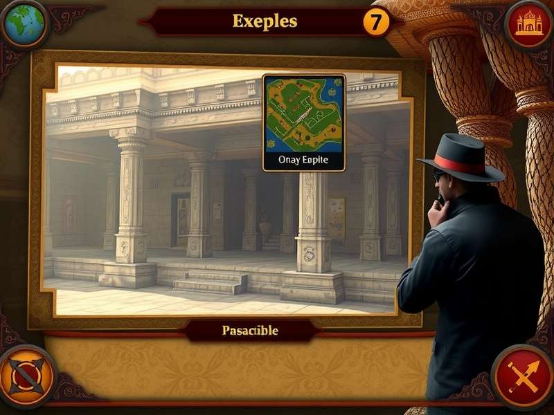 Madhya Pradesh Phantom Hunt gameplay screenshot showing detective investigating ancient temple